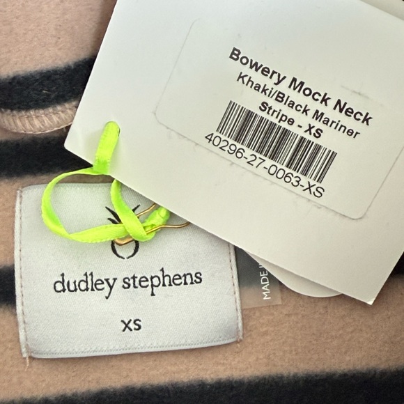 Dudley Stephens Bowery Mock Neck Top Khaki Black Stripe Vello Fleece XS NWT - Picture 3 of 6
